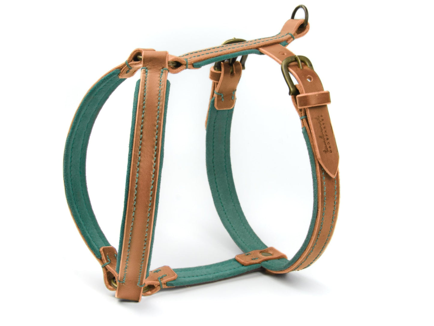 Gepolstertes Ledergeschirr Fiona für Hunde in Cognac mit Sattlernaht Wildleder Mint Vintage