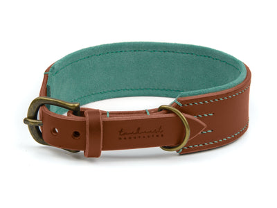 Breites Lederhalsband Bella für Hunde in Braun mit Sattlernaht Mint Vintage