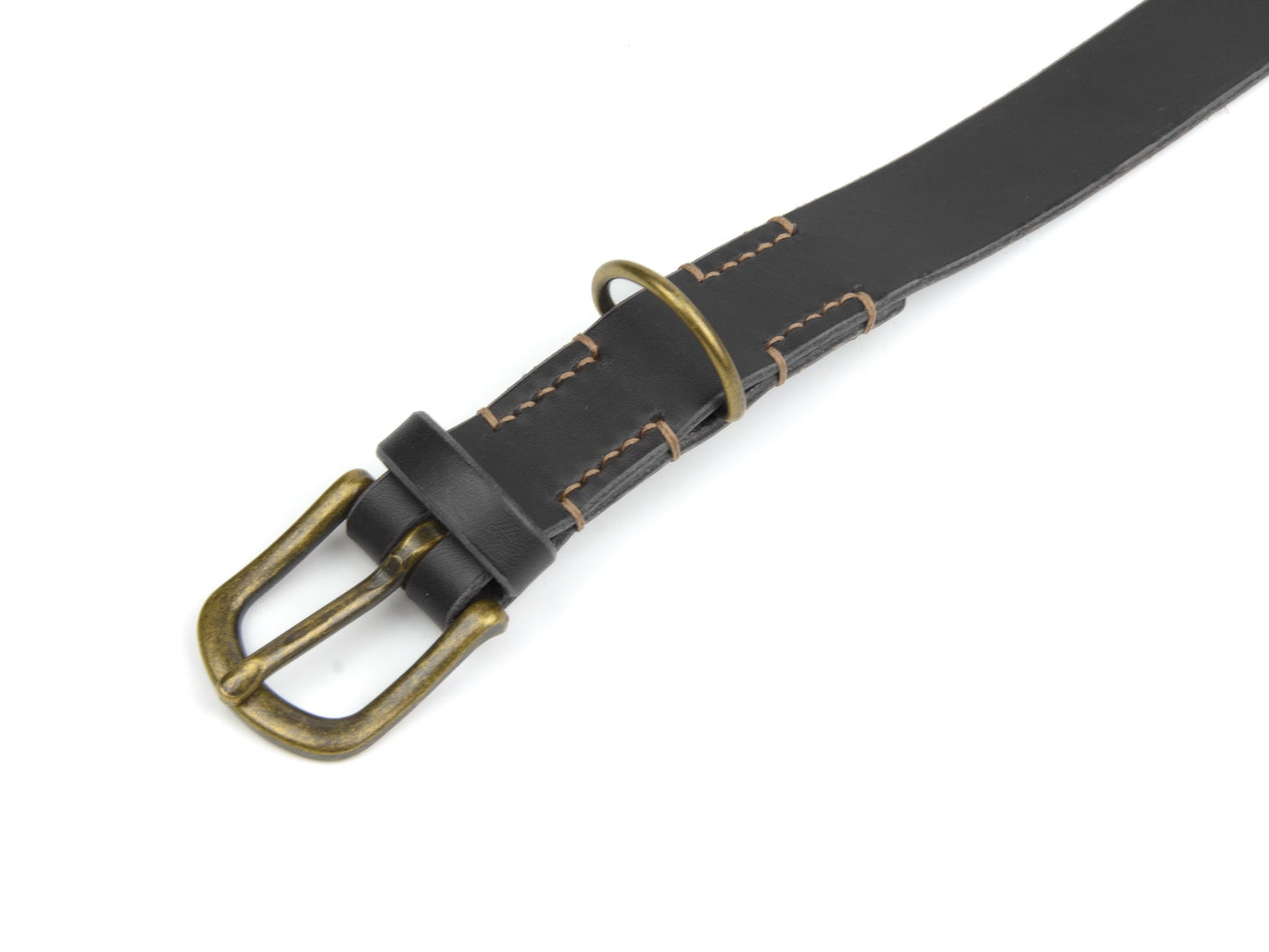 Lederhalsband Carla für Hunde Schwarz mit Sattlernaht in Beige Vintage