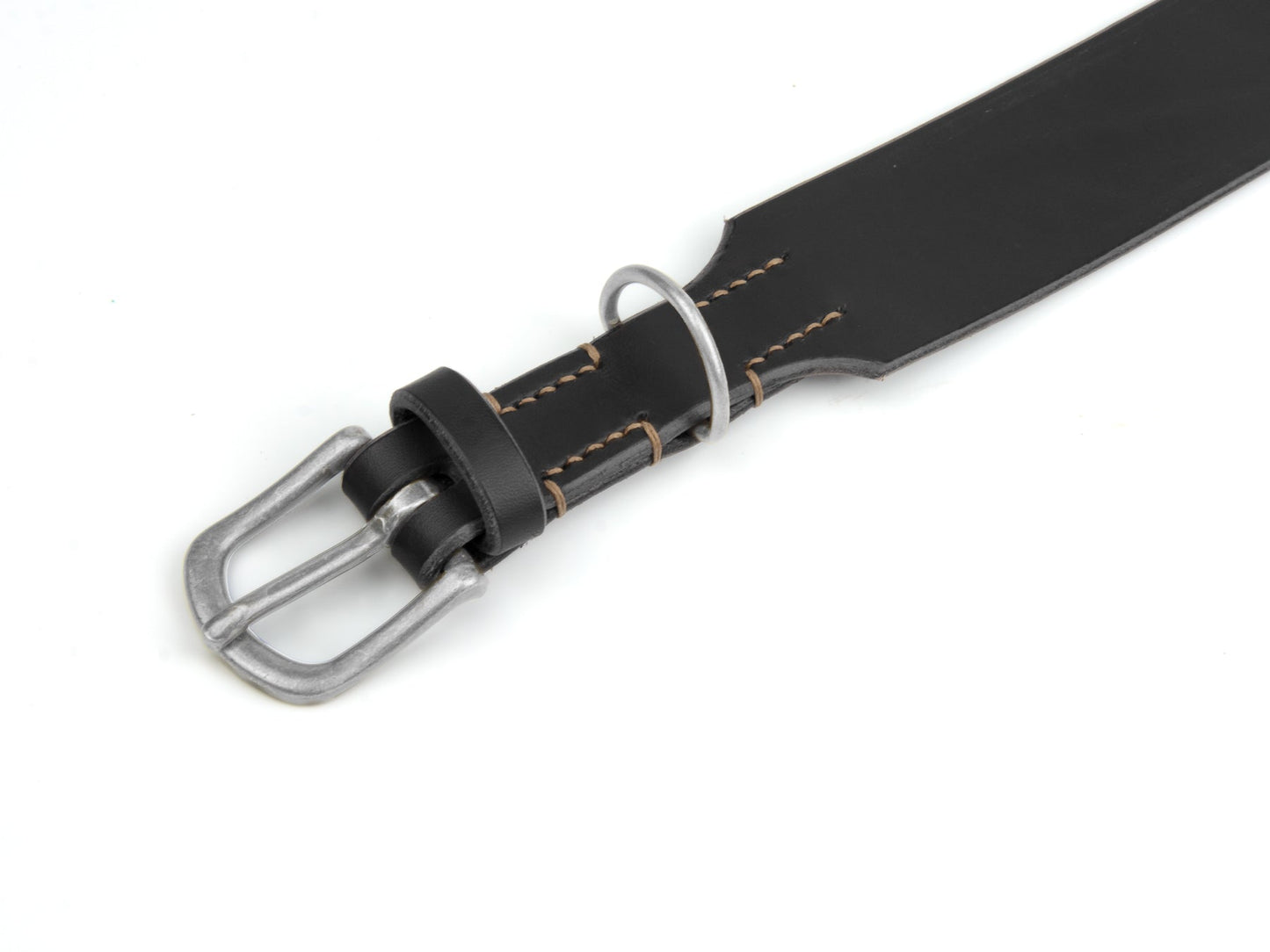 Breites Lederhalsband Carla für Hunde in Schwarz mit Sattlernaht Beige Silber