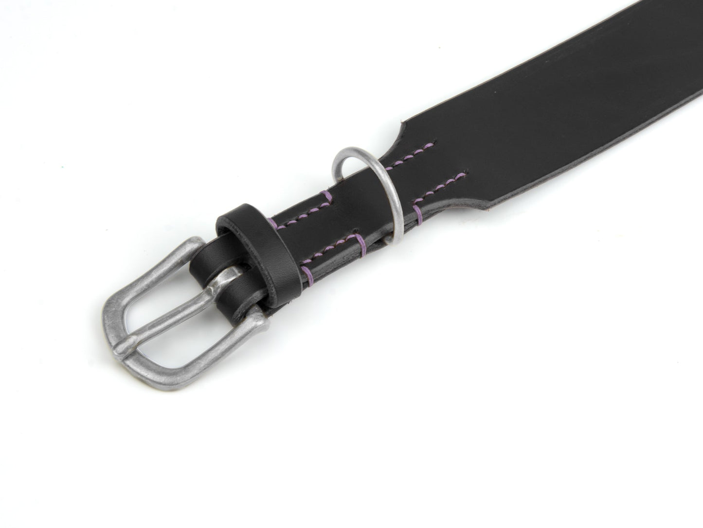 Breites Lederhalsband Carla für Hunde in Schwarz mit Sattlernaht Lavendel Silber