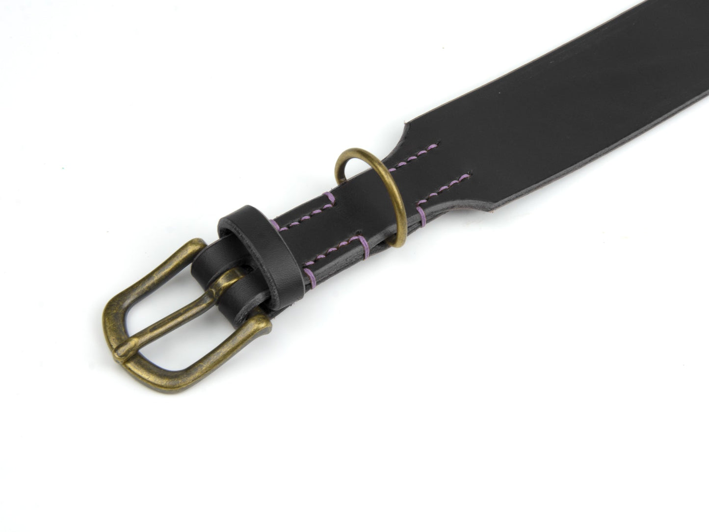 Breites Lederhalsband Carla für Hunde in Schwarz mit Sattlernaht Lavendel Vintage