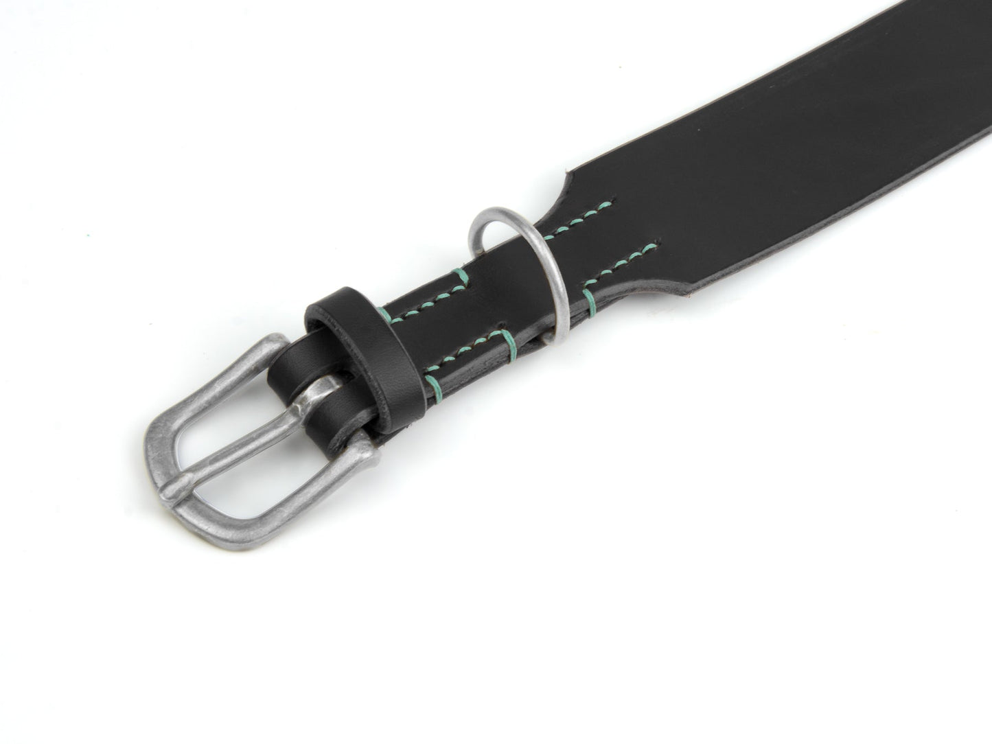 Breites Lederhalsband Carla für Hunde in Schwarz mit Sattlernaht Mint Silber