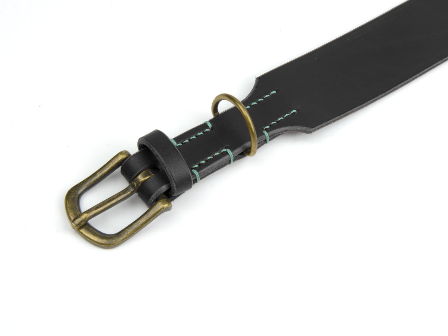 Breites Lederhalsband Carla für Hunde in Schwarz mit Sattlernaht Mint Vintage