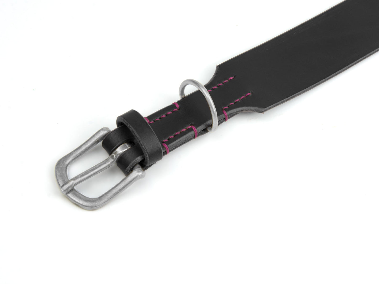 Breites Lederhalsband Carla für Hunde in Schwarz mit Sattlernaht Pink Silber