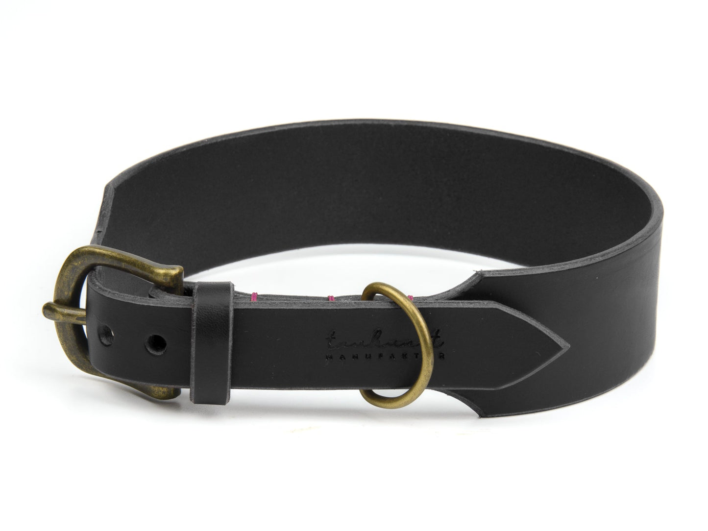 Breites Lederhalsband Carla für Hunde in Schwarz mit Sattlernaht Pink Vintage