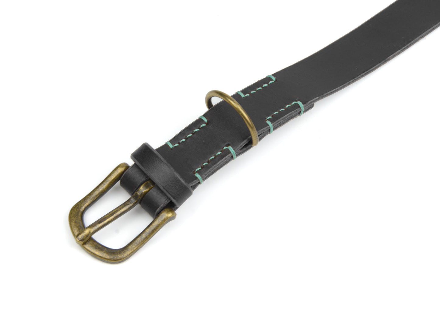 Lederhalsband Carla für Hunde Schwarz mit Sattlernaht in Mint Vintage