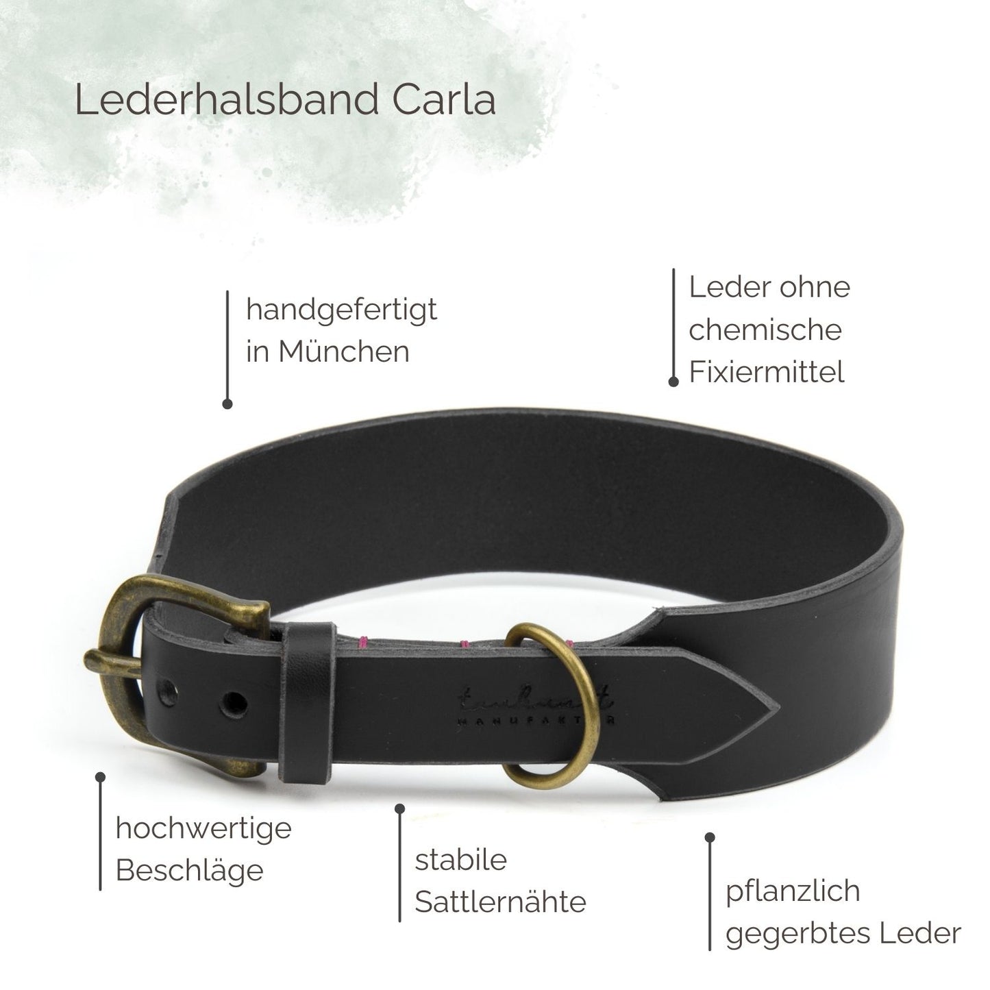 Breites Lederhalsband Carla für Hunde in Schwarz mit Sattlernaht Vintage Highlights