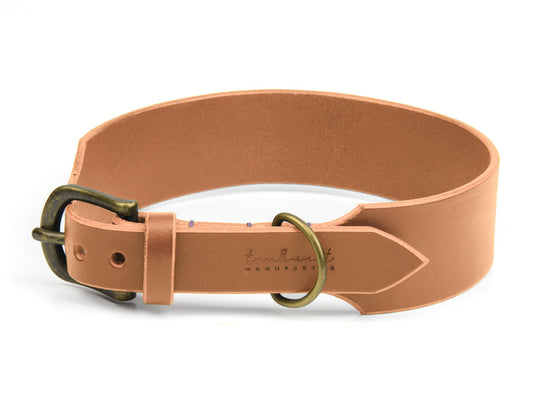 Breites Lederhalsband Fiona für Hunde in Cognac mit Sattlernaht in Lavendel Vintage