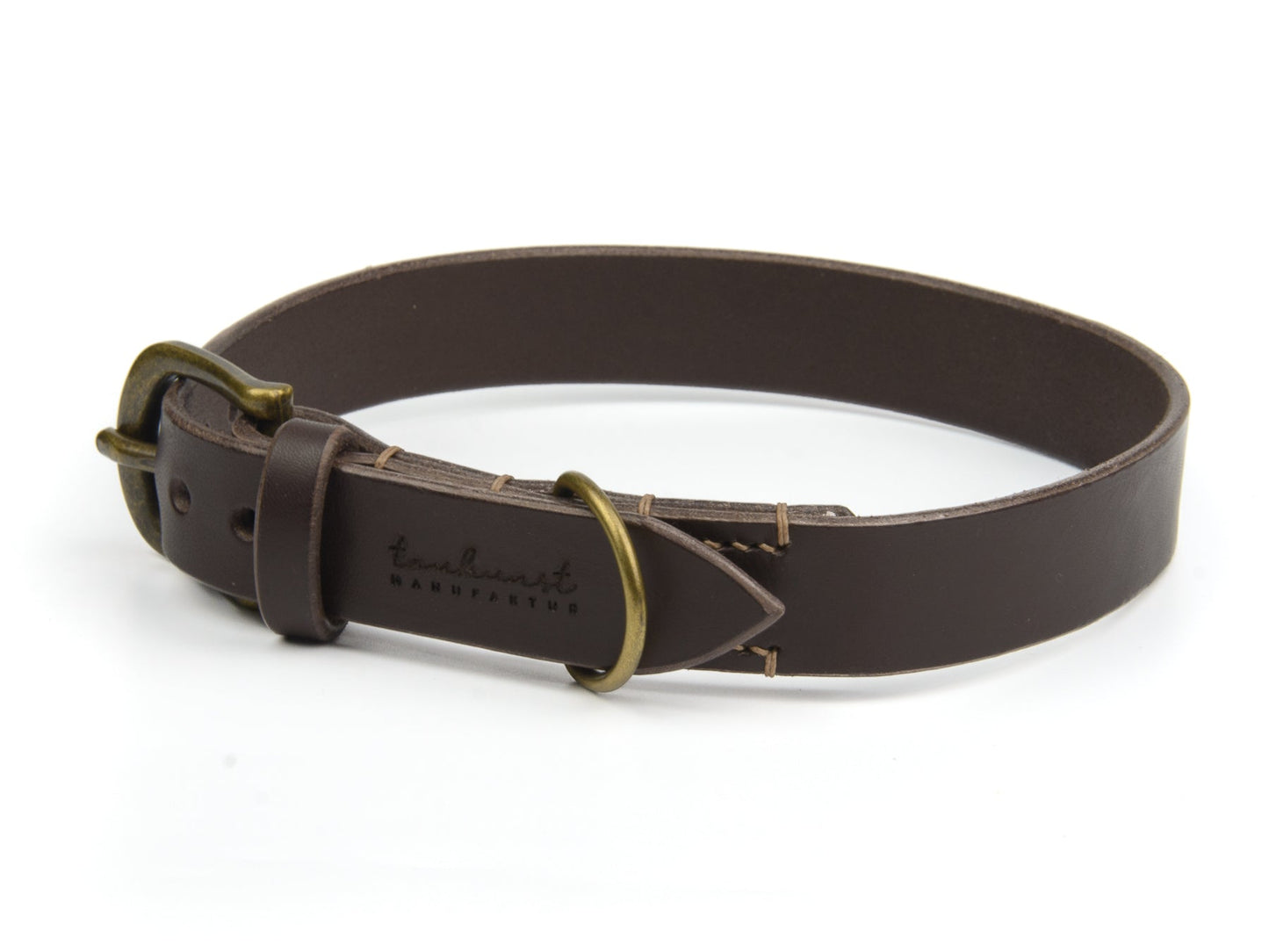 Lederhalsband Wilma für Hunde in Dunkelbraun mit Sattlernaht Beige Vintage