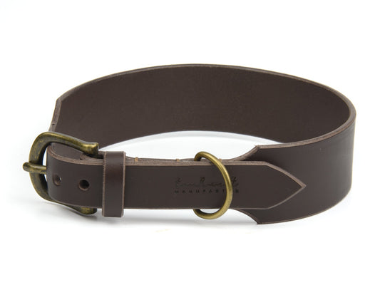 Breites Lederhalsband Wilma für Hunde in Dunkelbraun mit Sattlernaht Beige Vintage