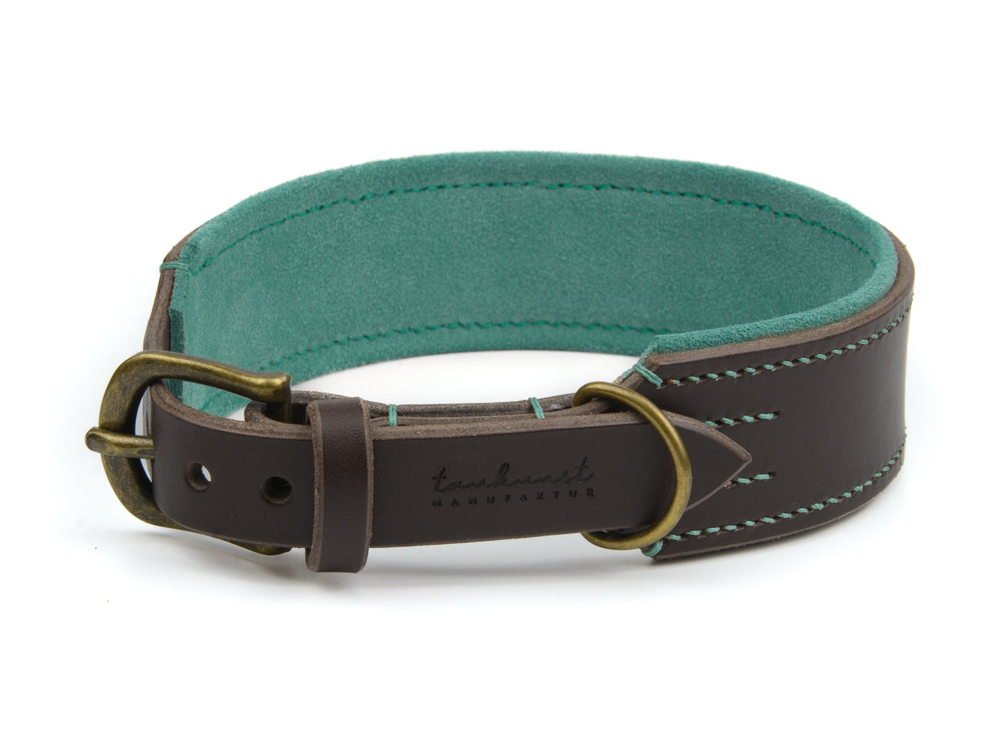 Breites Lederhalsband Wilma für Hunde in Dunkelbraun mit Sattlernaht Mint Vintage