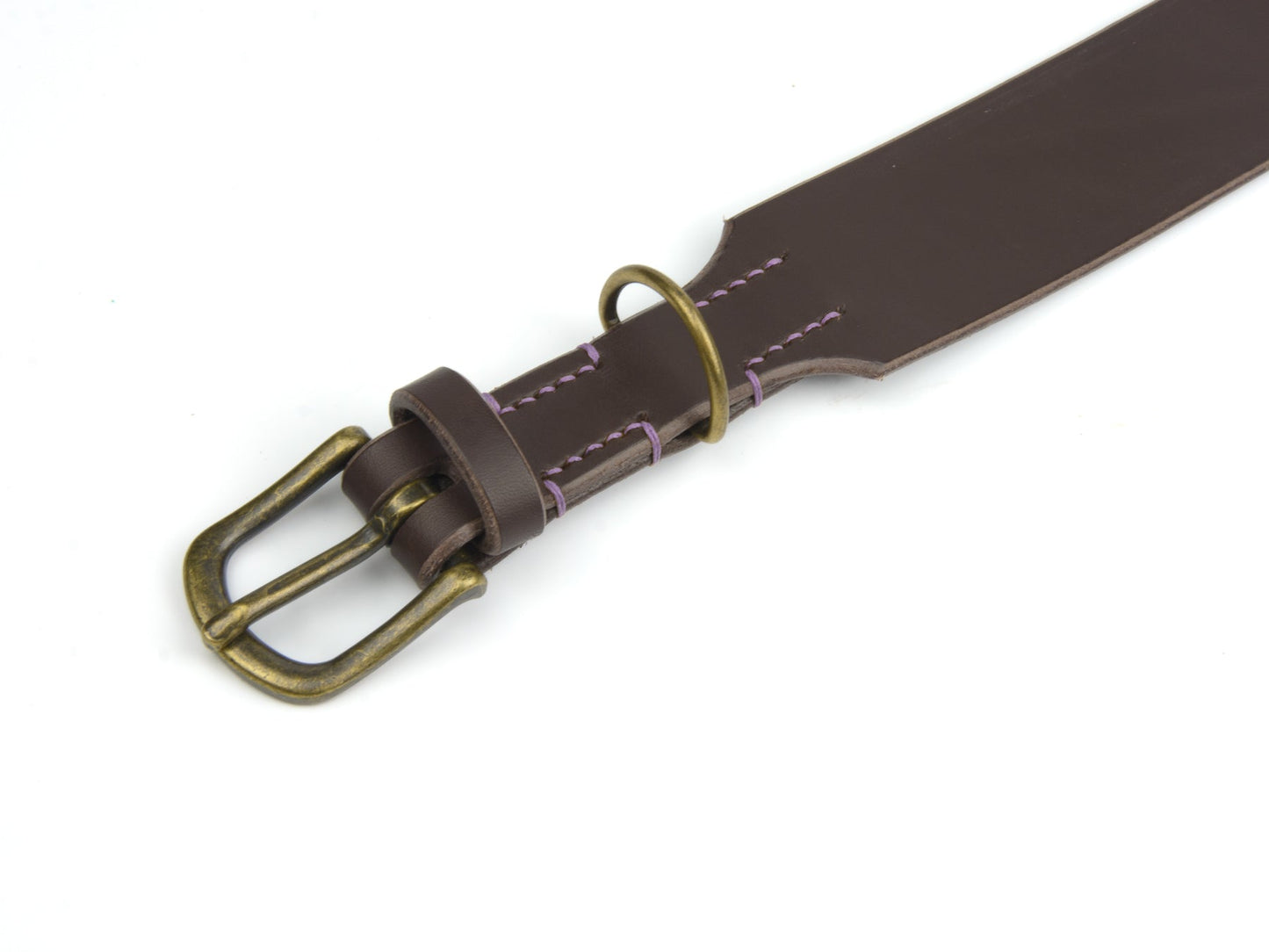 Breites Lederhalsband Wilma für Hunde in Dunkelbraun mit Sattlernaht Lavendel Vintage