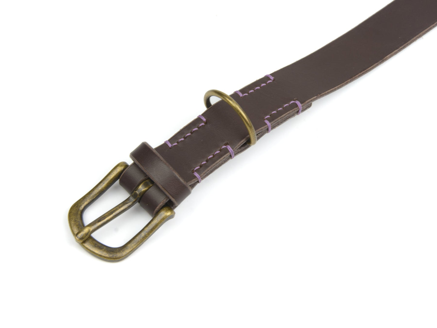Lederhalsband Wilma für Hunde Dunkelbraun mit Sattlernaht in Lavendel Vintage