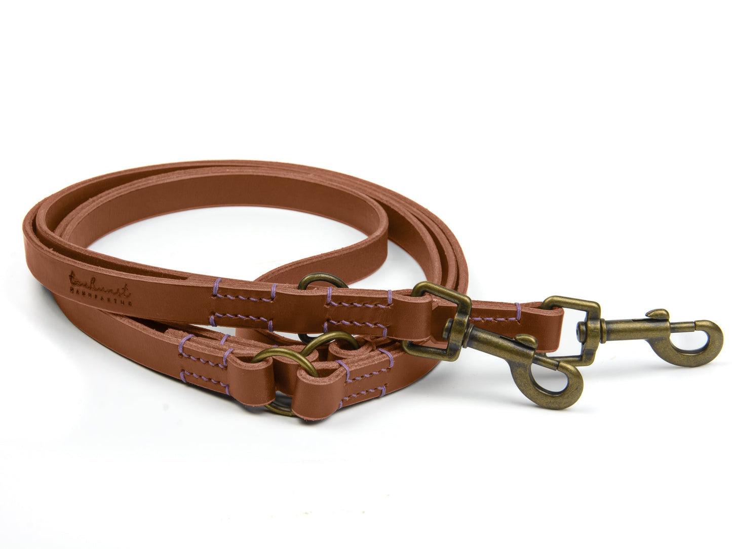 Lederleine Bella für Hunde Braun mit Sattlernaht in Lavendel Vintage
