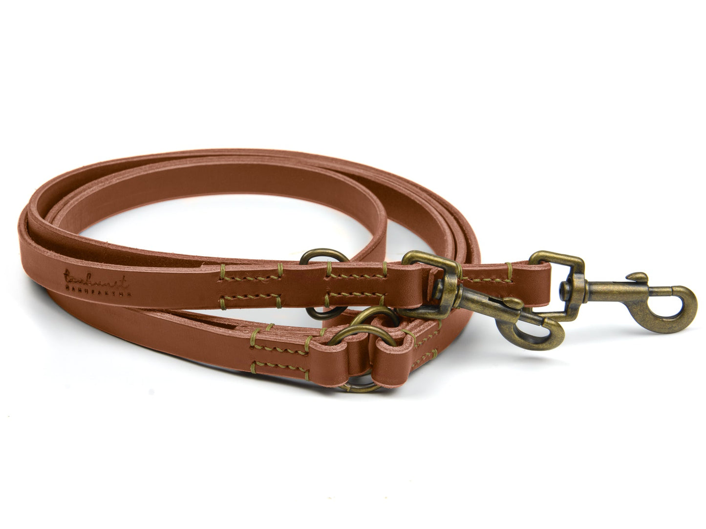 Lederleine Bella für Hunde Braun mit Sattlernaht in Oliv Vintage