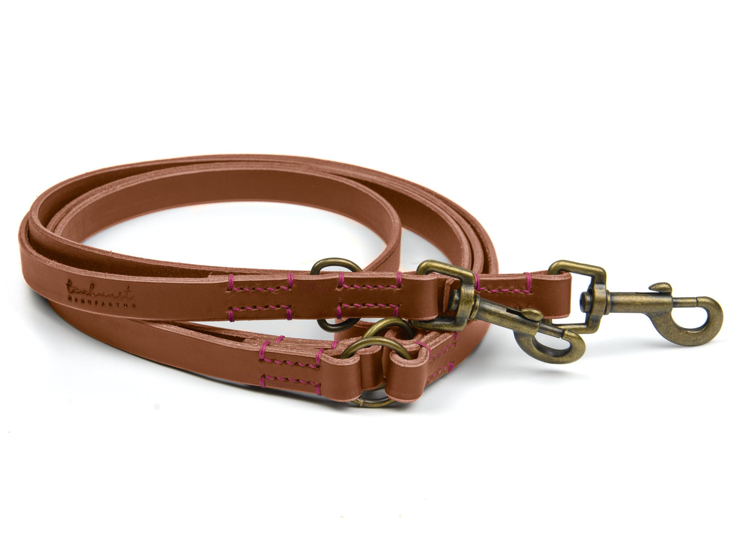 Lederleine Bella für Hunde Braun mit Sattlernaht in Pink Vintage