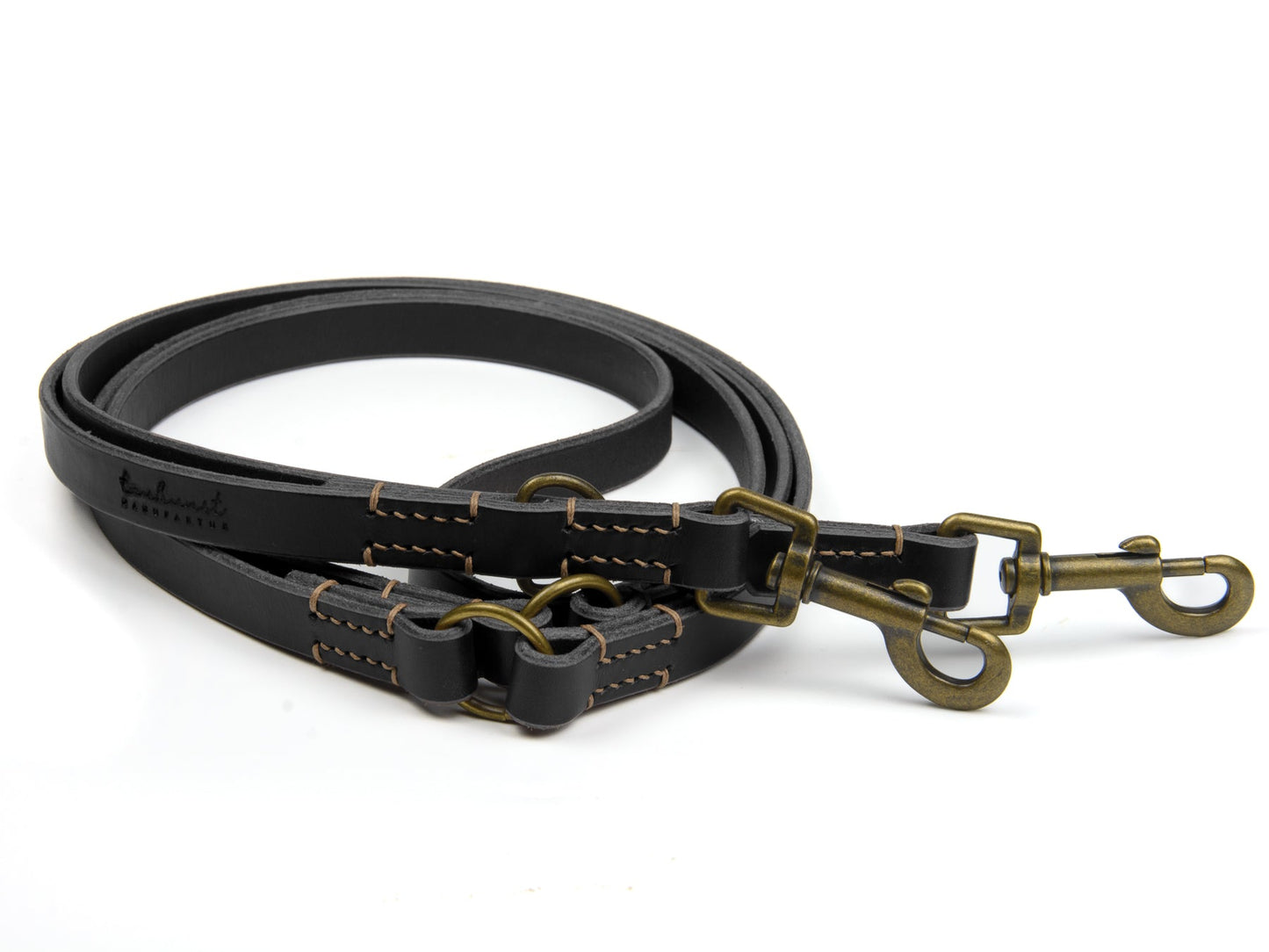 Lederleine Carla für Hunde Schwarz mit Sattlernaht in Beige Vintage