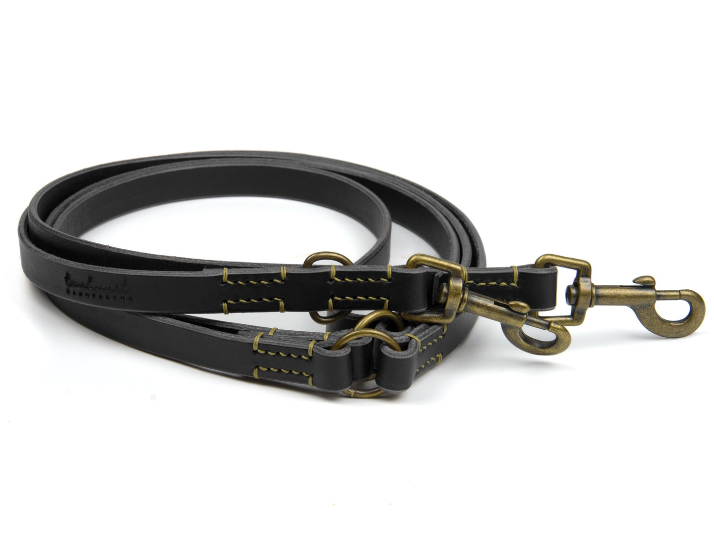 Lederleine Carla für Hunde Schwarz mit Sattlernaht in Oliv Vintage
