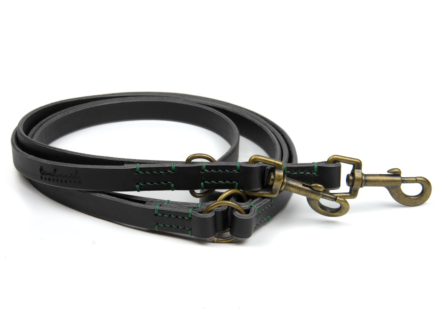 Lederleine Carla für Hunde Schwarz mit Sattlernaht in Waldgrün Vintage