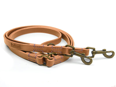 Lederleine Fiona für Hunde Cognac mit Sattlernaht in Lavendel Vintage