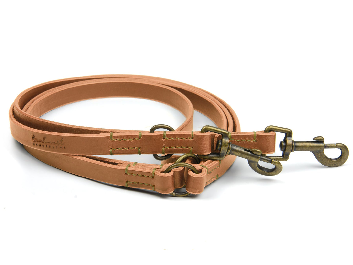 Lederleine Fiona für Hunde Cognac mit Sattlernaht in Oliv Vintage