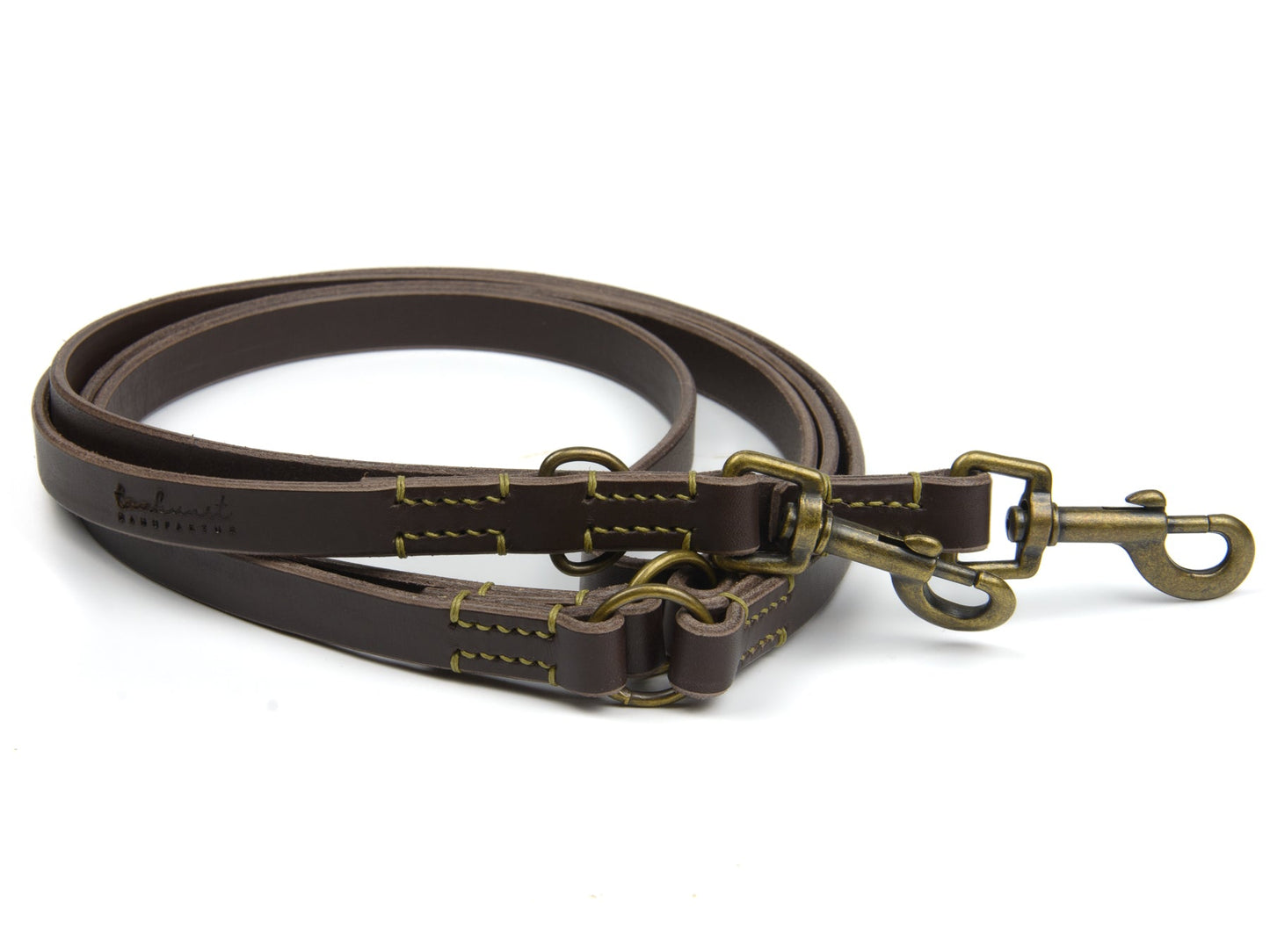 Lederleine Wilma für Hunde Dunkelbraun mit Sattlernaht in Oliv Vintage