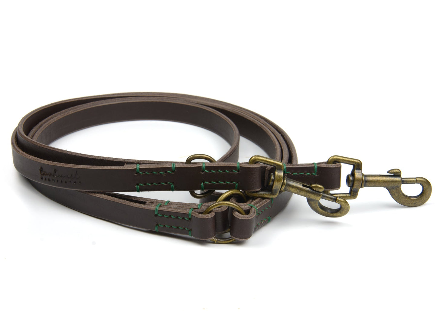 Lederleine Wilma für Hunde Dunkelbraun mit Sattlernaht in Waldgrün Vintage