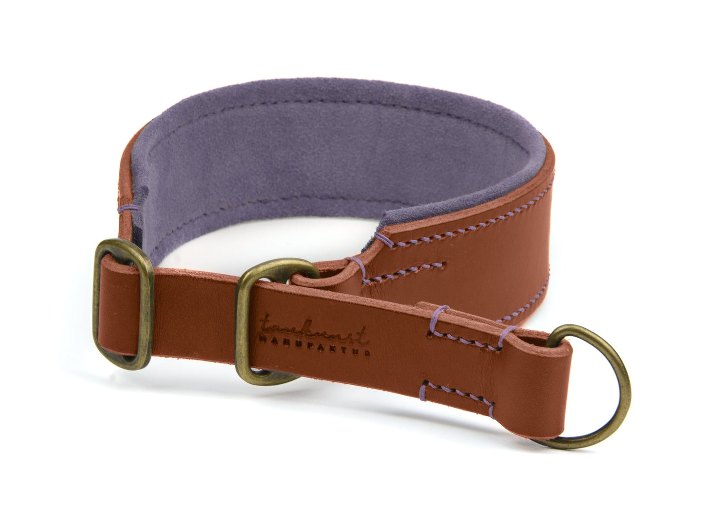 Breites Zugstopp Lederhalsband Bella für Hunde in braun mit Sattlernaht gepolstert Lavendel Vintage