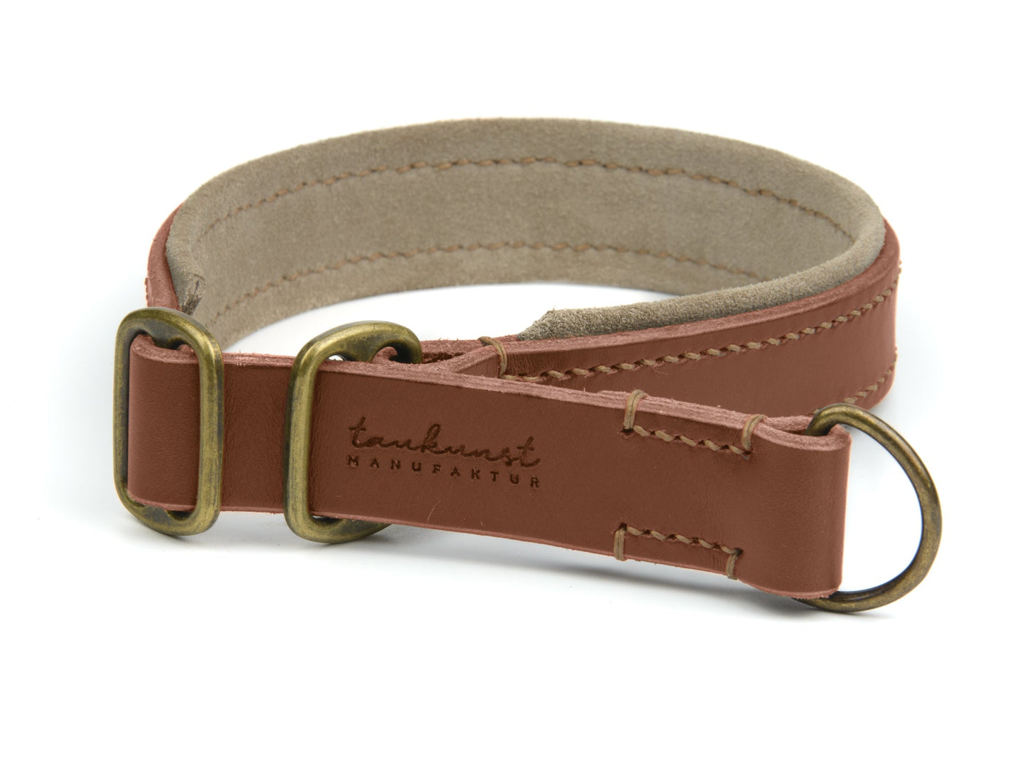 Zugstopp Lederhalsband Bella für Hunde in Braun mit Sattlernaht Beige Vintage