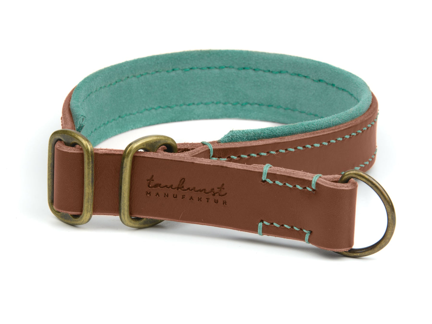Zugstopp Lederhalsband Bella für Hunde in Braun mit Sattlernaht Mint Vintage