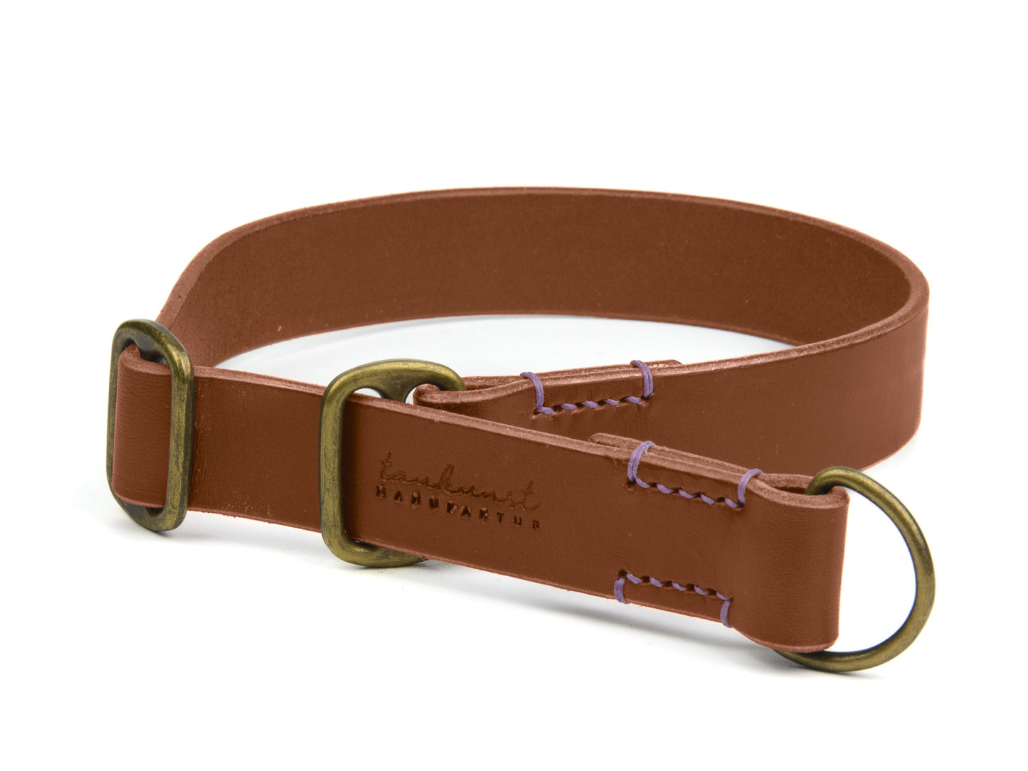 Zugstopp Lederhalsband Bella für Hunde in Braun mit Sattlernaht in Lavendel Vintage