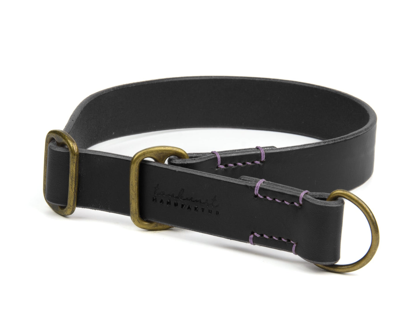 Zugstopp Lederhalsband Carla für Hunde in Schwarz mit Sattlernaht in Lavendel Vintage