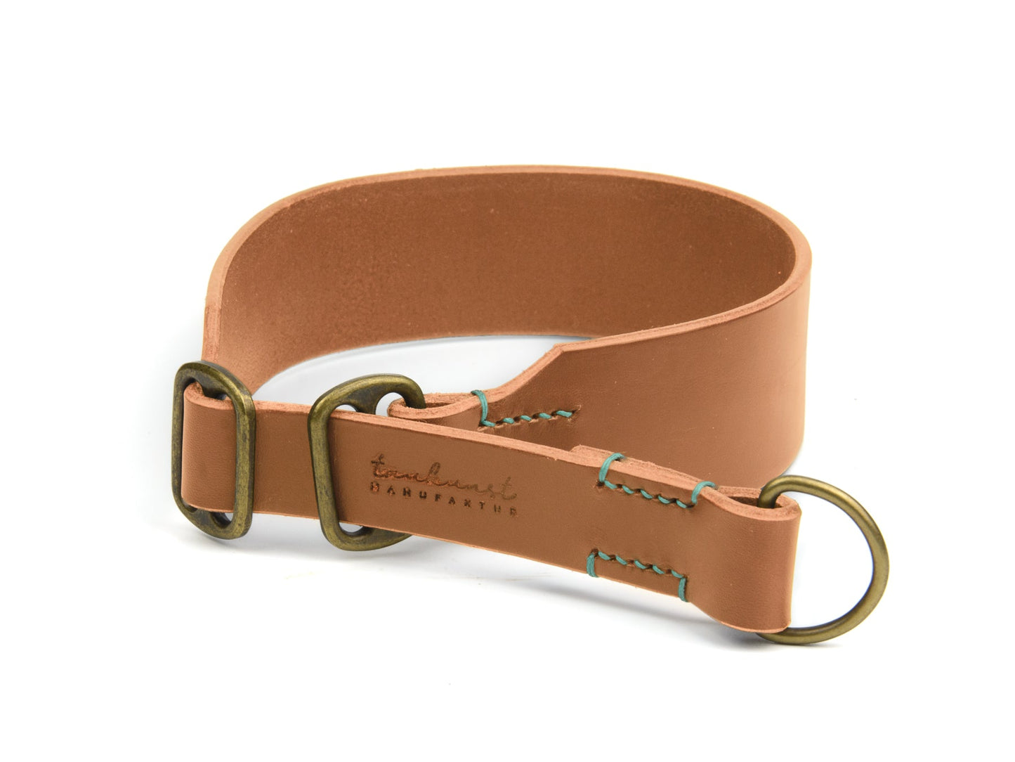 Breites Zugstopp Lederhalsband Fiona für Hunde in Cognac mit Sattlernaht Mint Vintage
