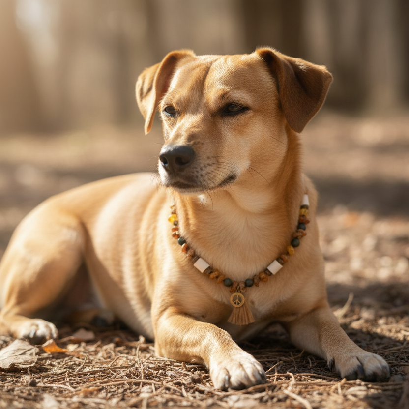 Bernsteinkette Rosari Moosgrün Hund Shooting