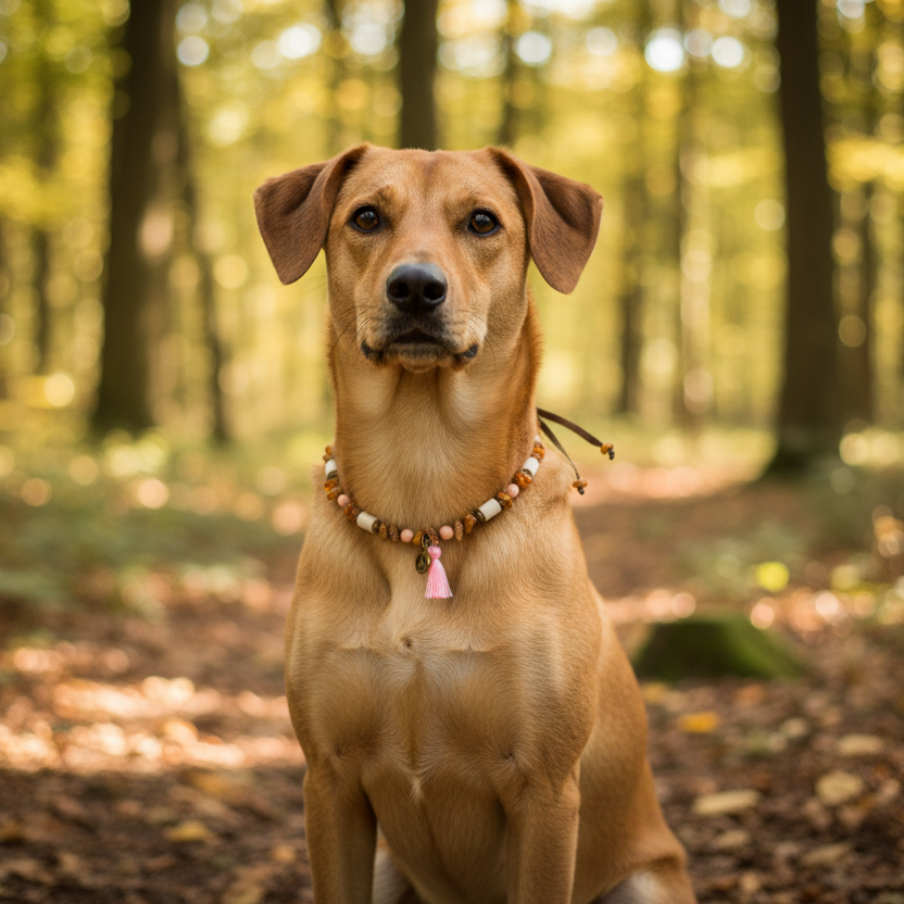 Bernsteinkette Rosari Pastellrosa Hund Verstellbar Shooting