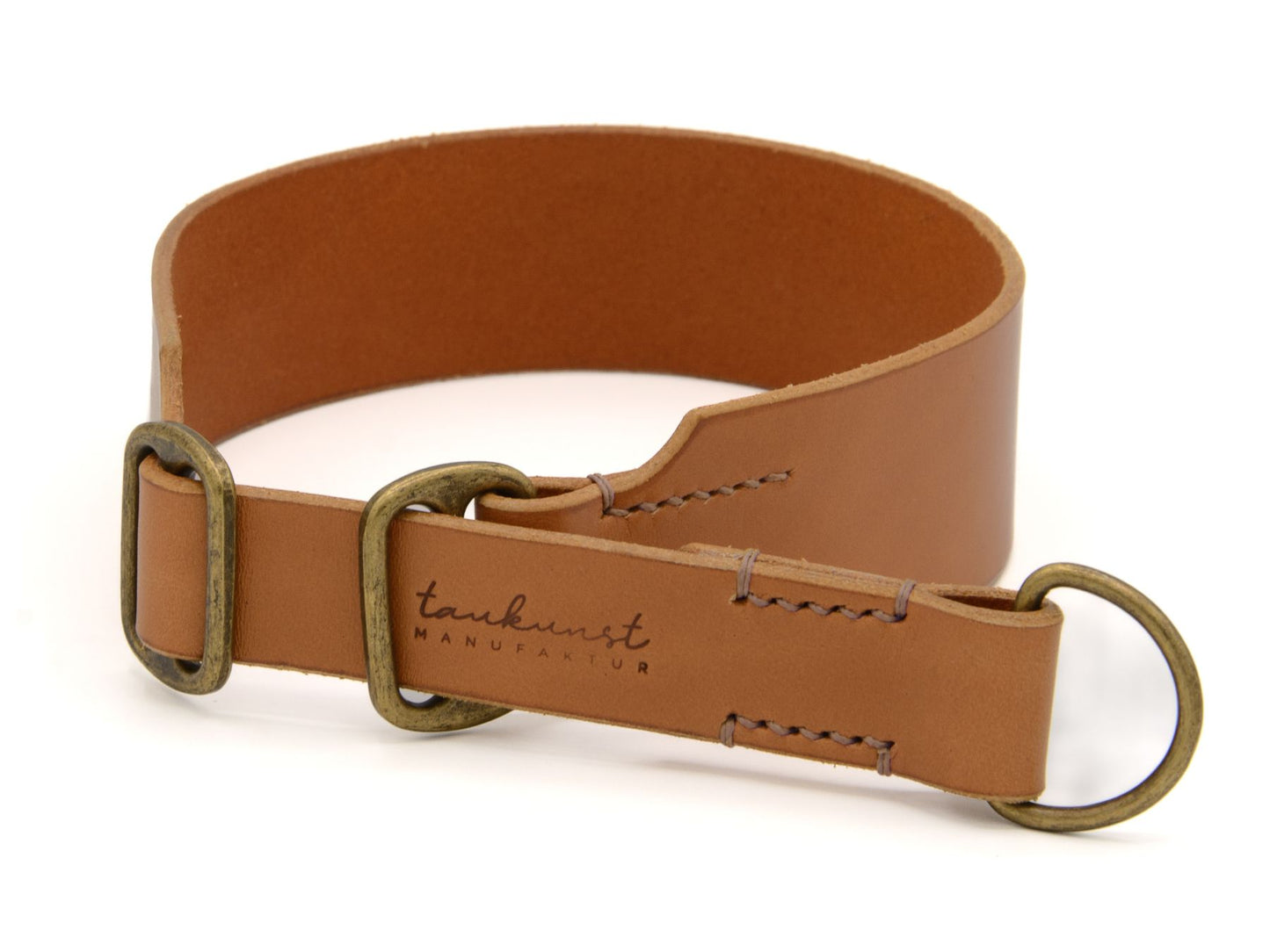 Zugstopp-Lederhalsband 'Waldgeist' Cognac