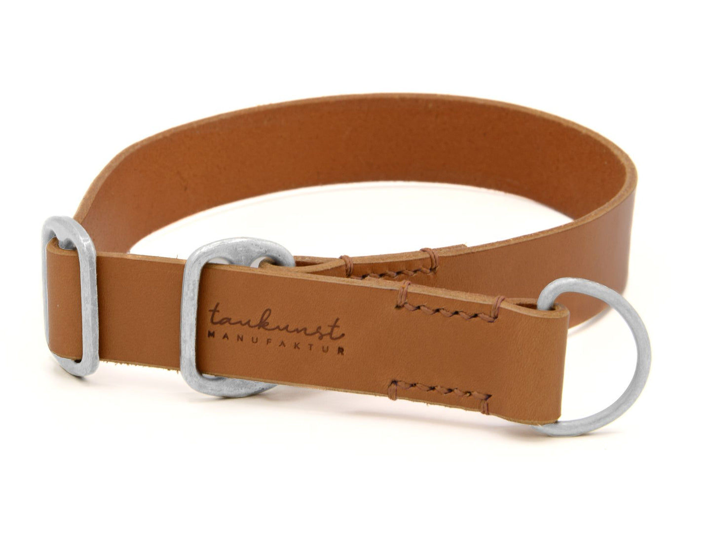 Zugstopp-Lederhalsband 'Waldgeist' Cognac