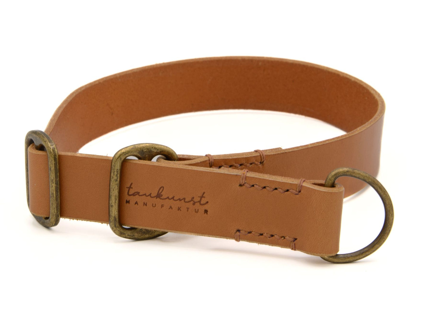 Zugstopp-Lederhalsband 'Waldgeist' Cognac