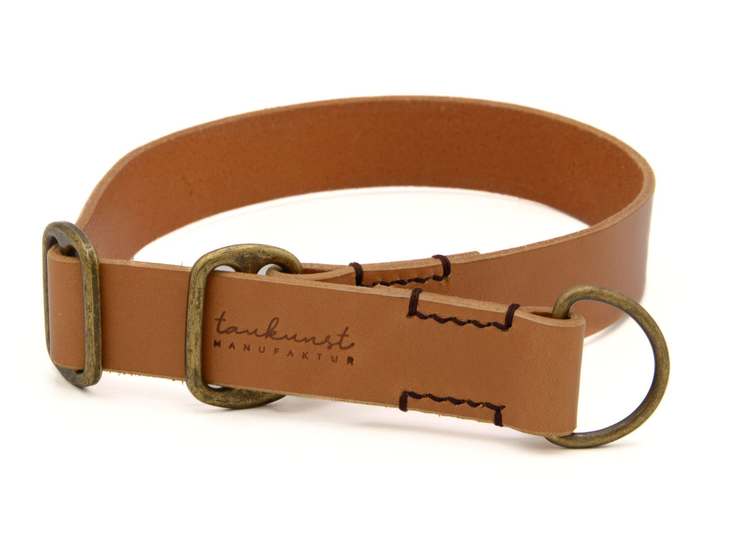 Zugstopp-Lederhalsband 'Waldgeist' Cognac