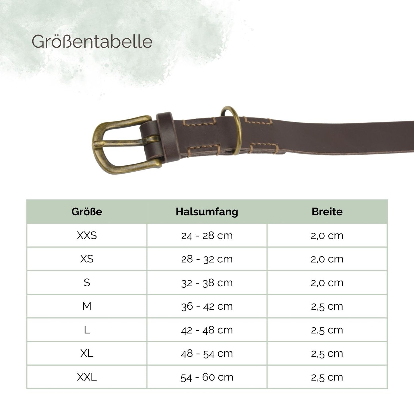 Größentabelle für Lederhalsbänder