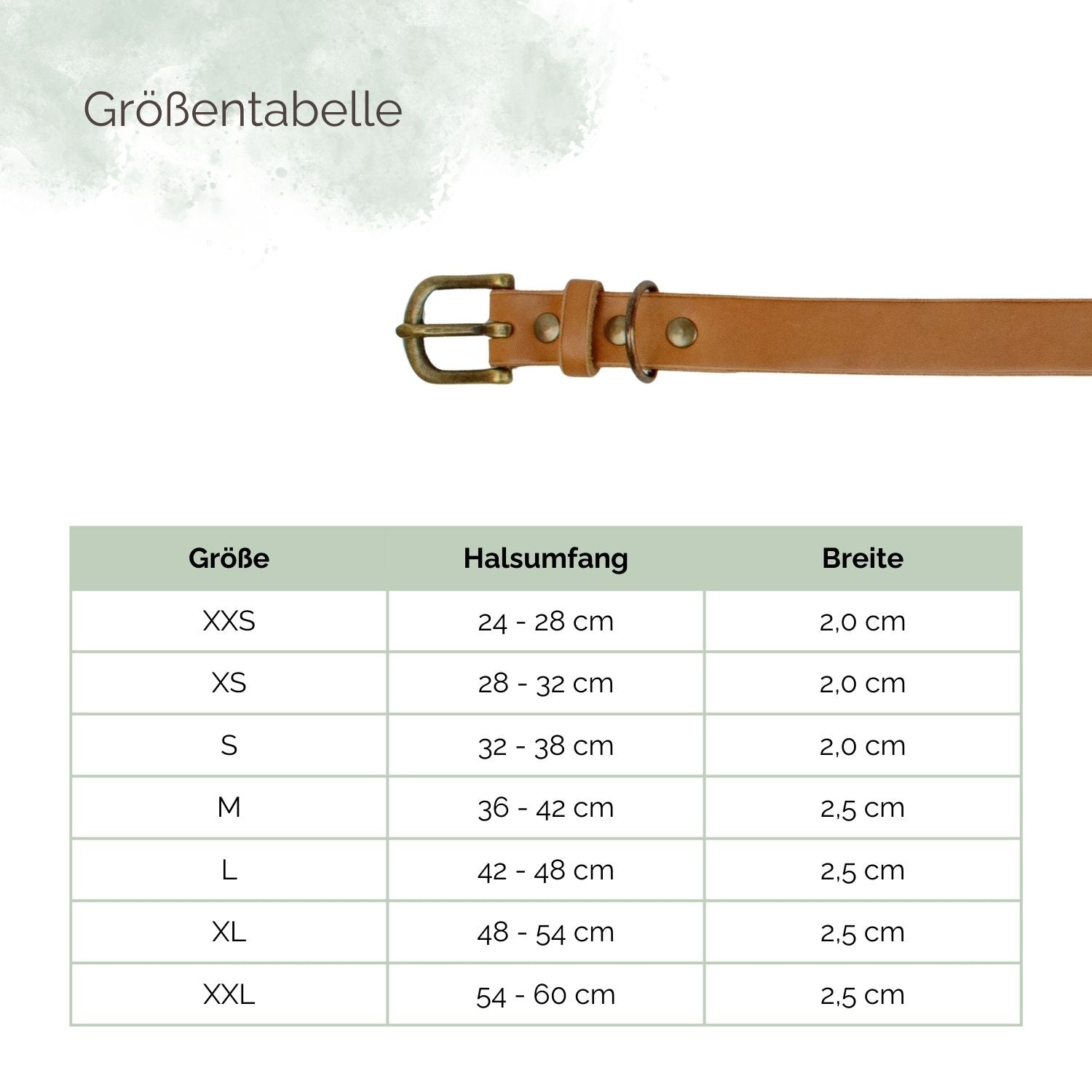 Größentabelle für Lederhalsbänder