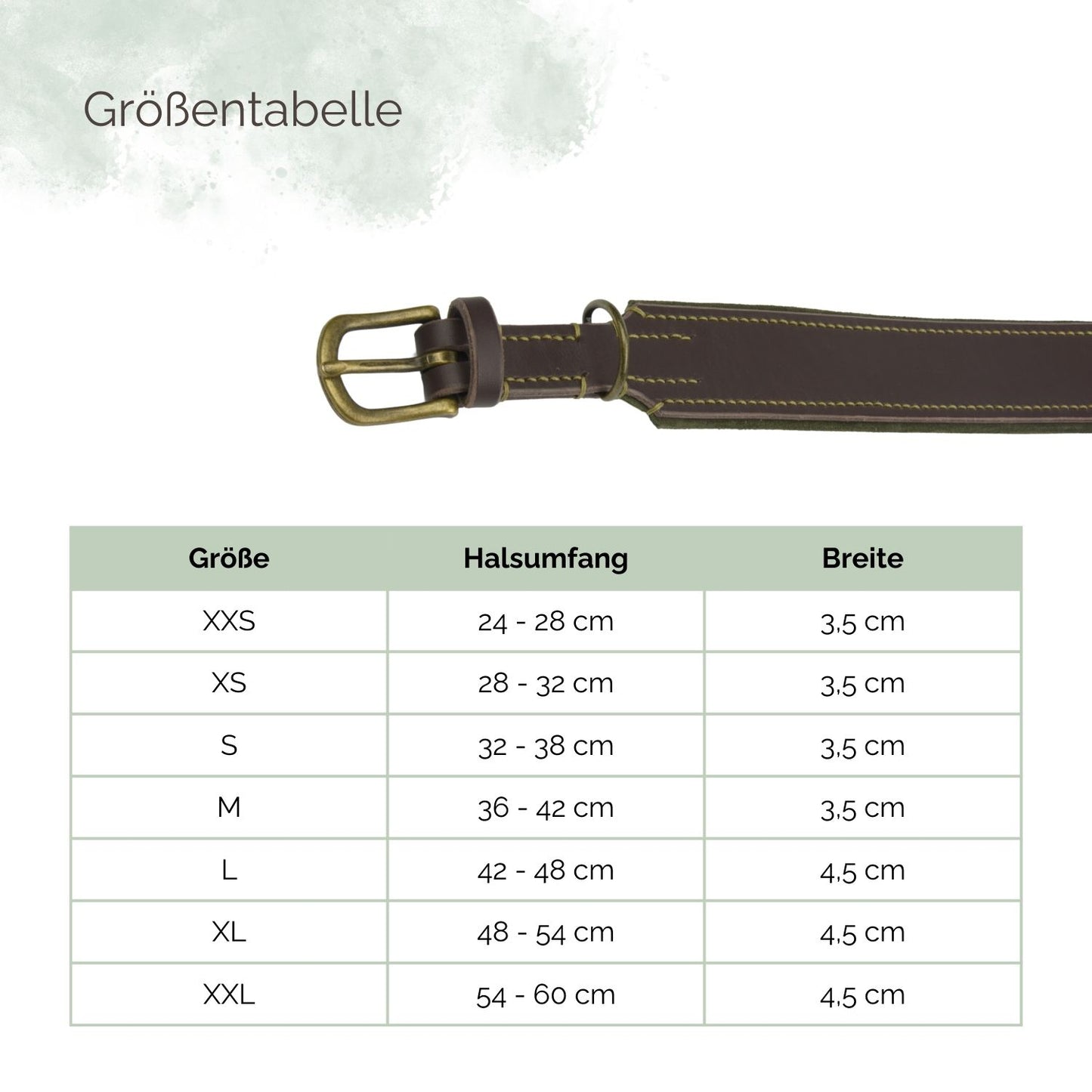 Größentabelle für breite Lederhalsbänder