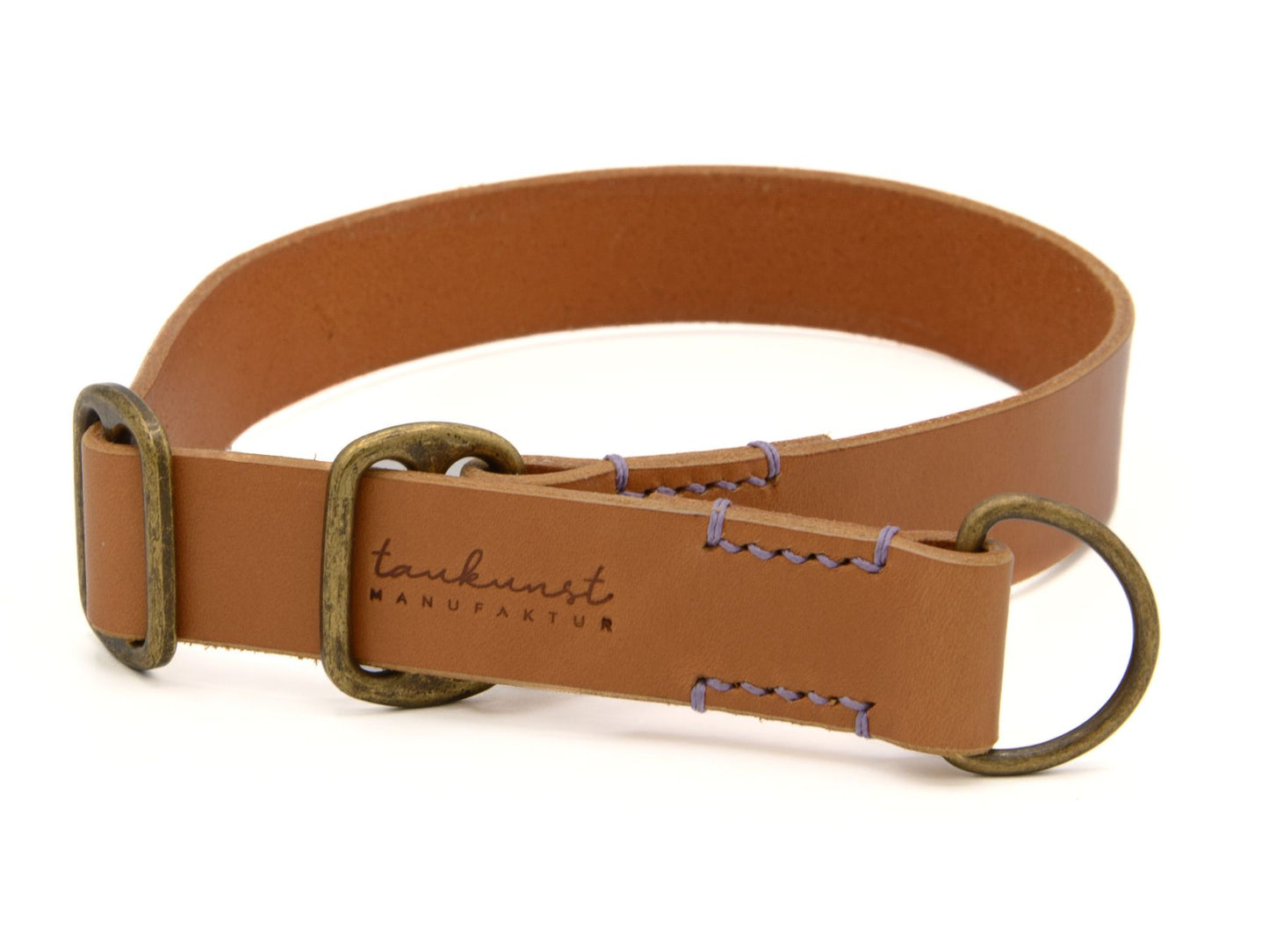 Zugstopp-Lederhalsband 'Waldgeist' Cognac