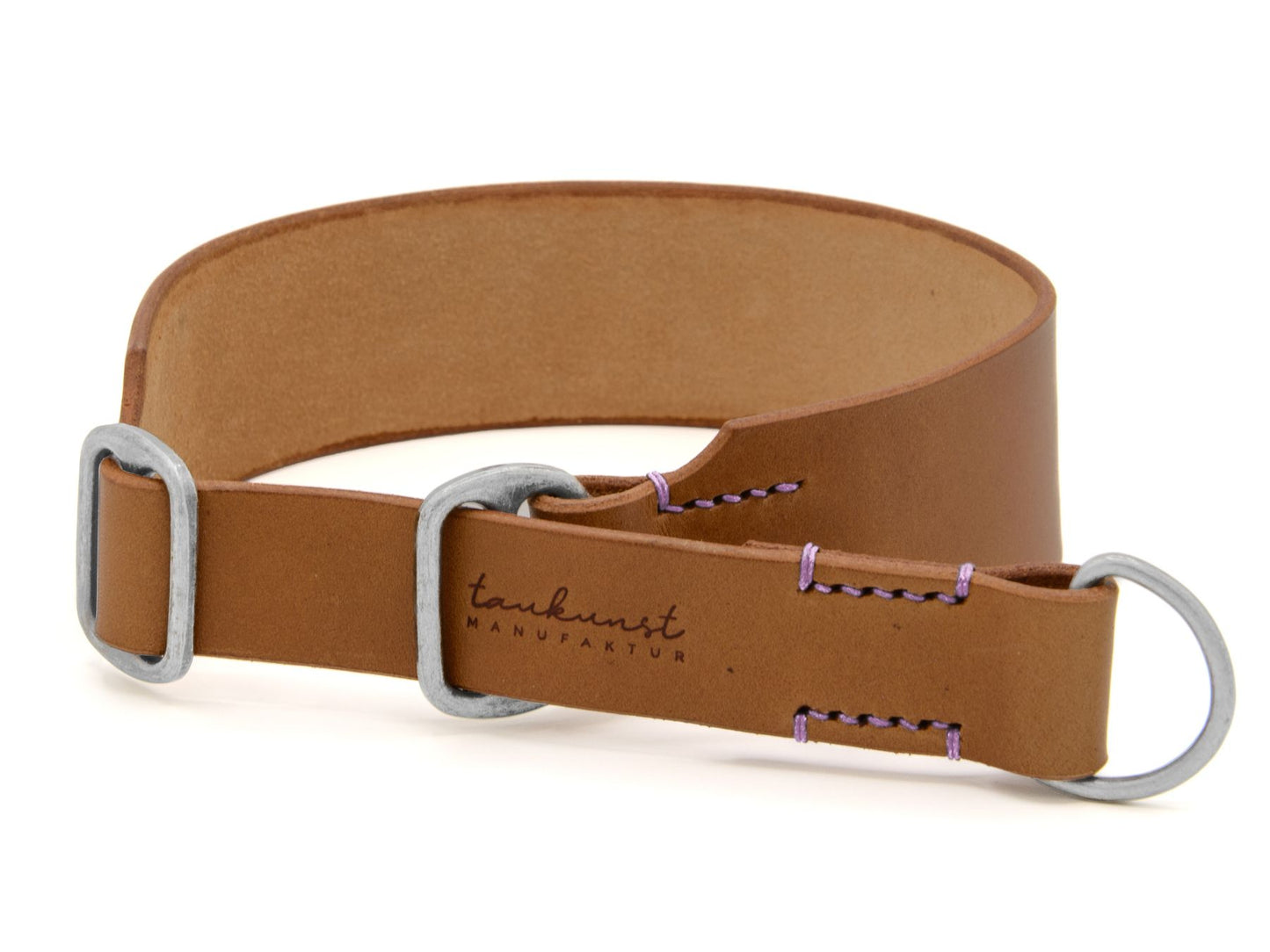 Zugstopp-Lederhalsband 'Waldgeist' Camel