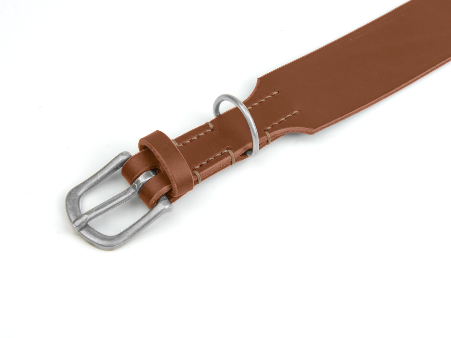 Breites Lederhalsband Bella für Hunde in Braun mit Sattlernaht Beige Silber