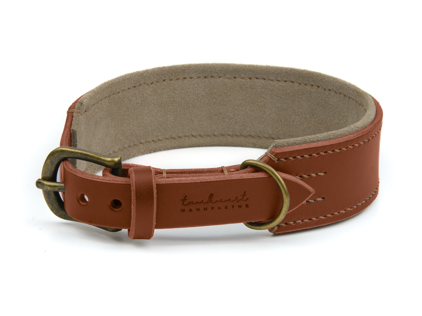 Breites Lederhalsband Bella für Hunde in Braun mit Sattlernaht Beige Vintage
