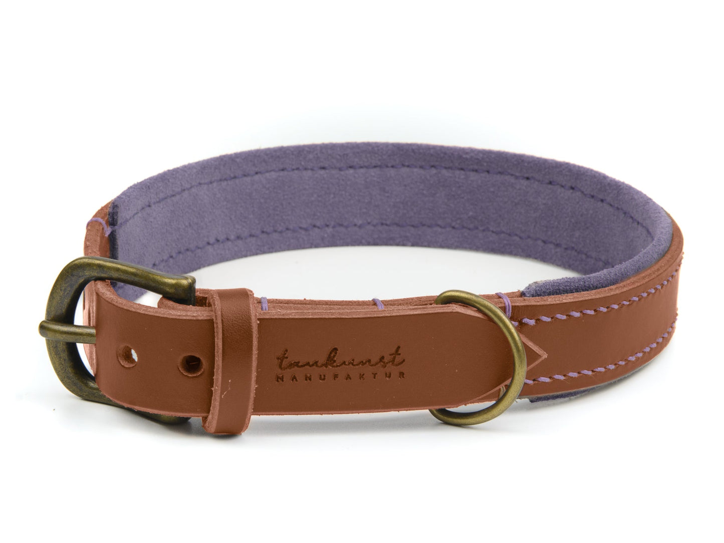 Lederhalsband Bella für Hunde in Braun mit Sattlernaht Lavendel Vintage