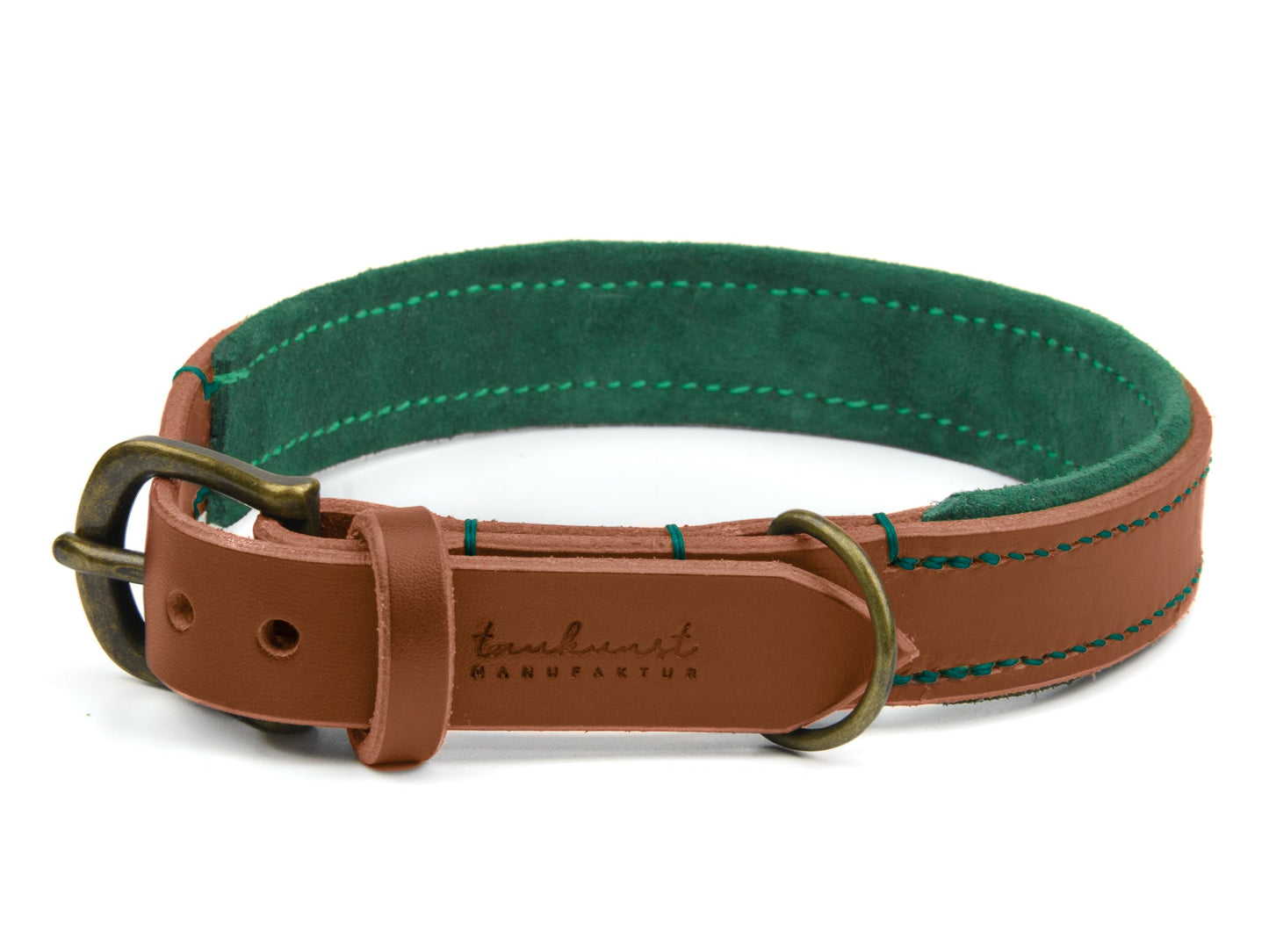 Lederhalsband Bella für Hunde in Braun mit Sattlernaht Pink Vintage