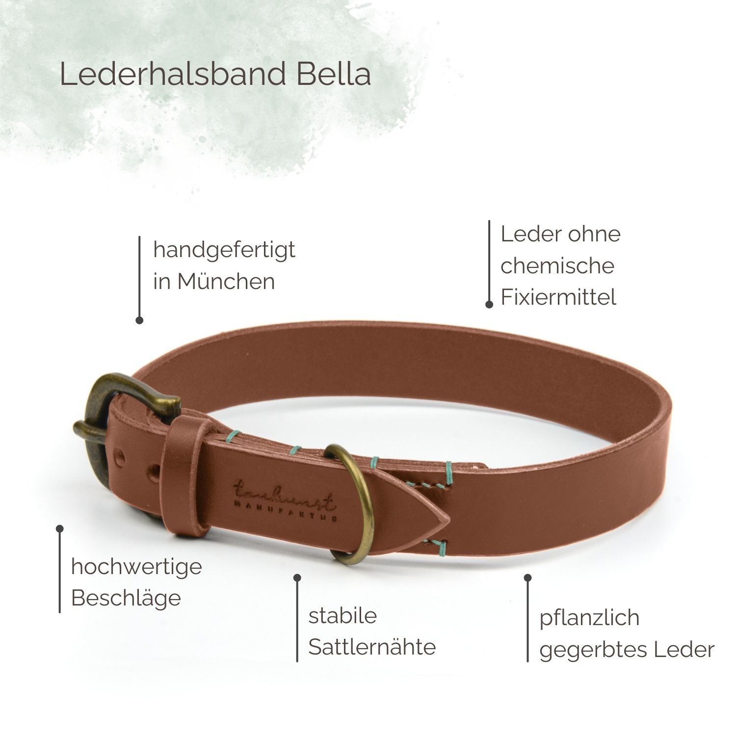 Lederhalsband Bella für Hunde Braun mit Sattlernaht Highlights